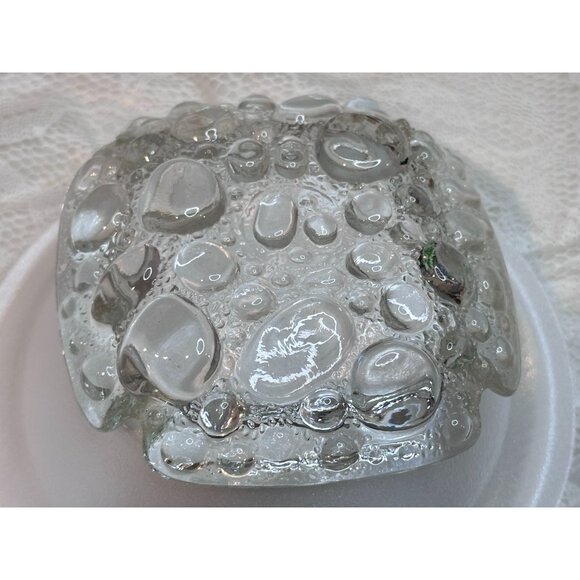 Libby Pebble Bubble Texture Art Glass Ashtray Cigarette Pipe MCM Set Of 2  4" - Picture 2 of 6